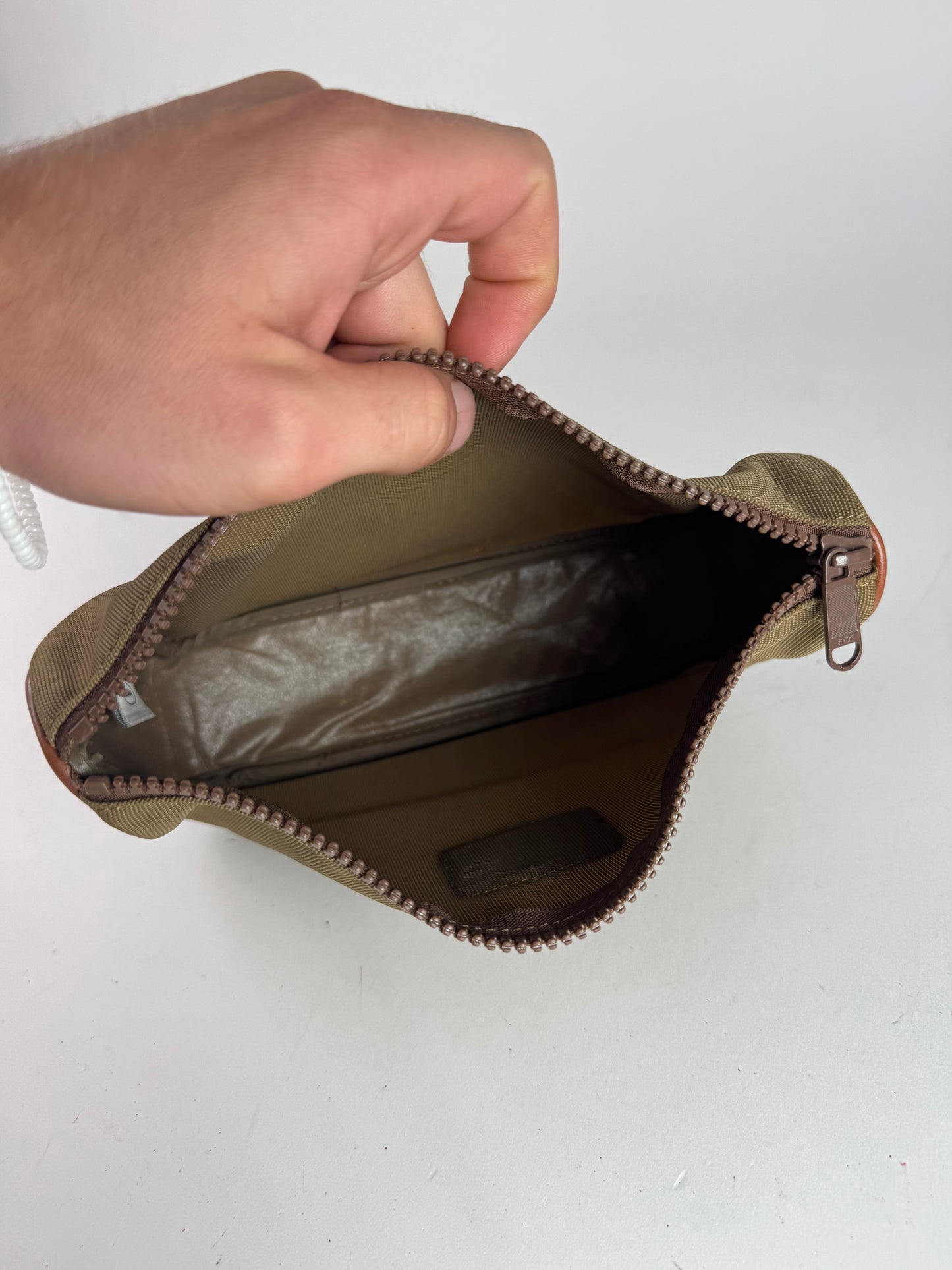 Vintage Courreges Polyester Leather Clutch Khaki Brown