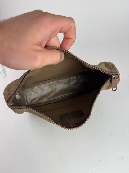 Vintage Courreges Polyester Leather Clutch Khaki Brown