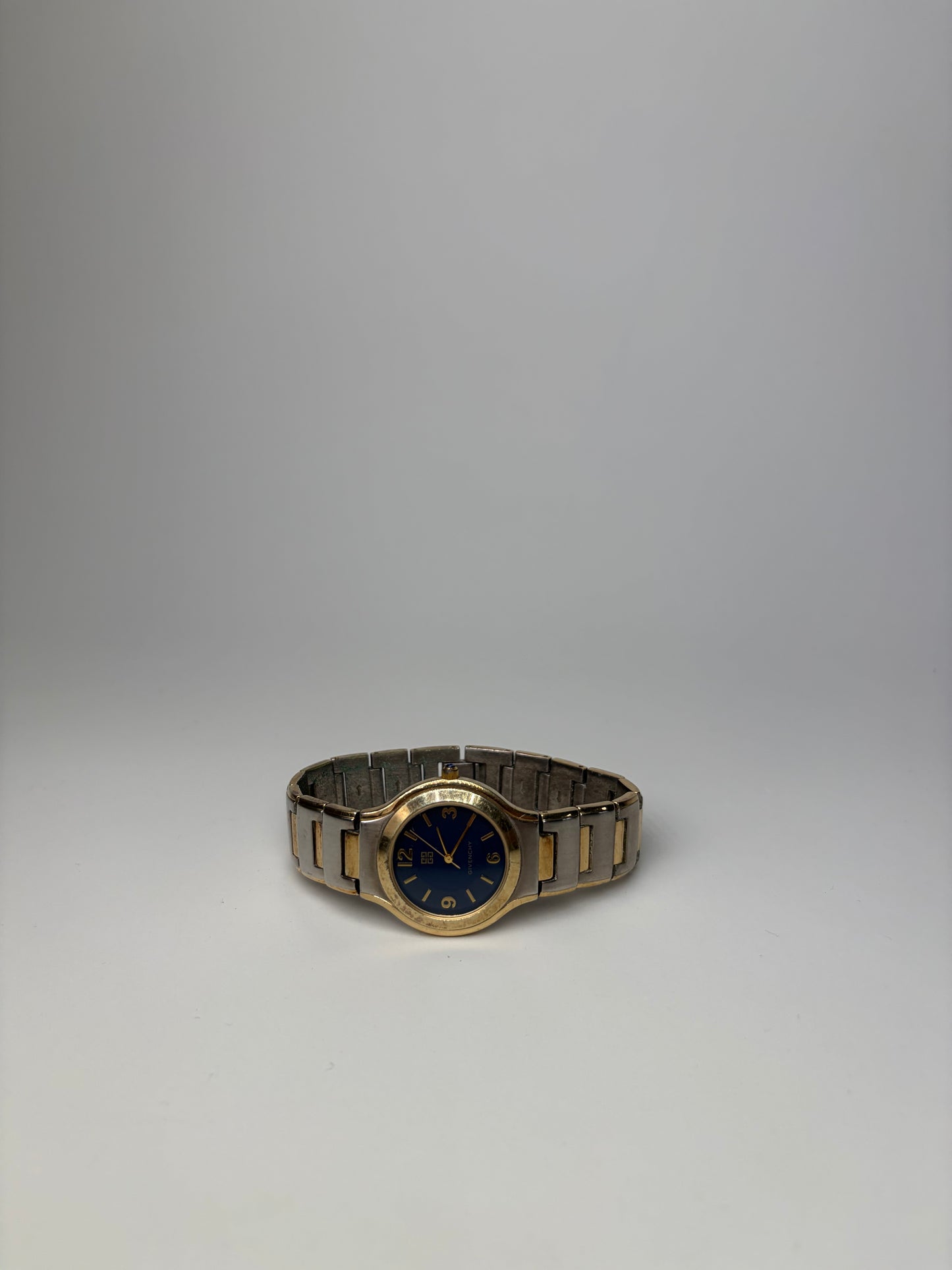 Vintage Givenchy Stainless Steel Bracelet Watch Blue Gold