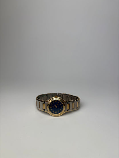 Vintage Givenchy Stainless Steel Bracelet Watch Blue Gold