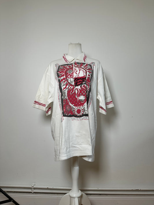 Vintage Kansai Yamamoto Men's Sports Project Graphic Polo Late 1990s White L