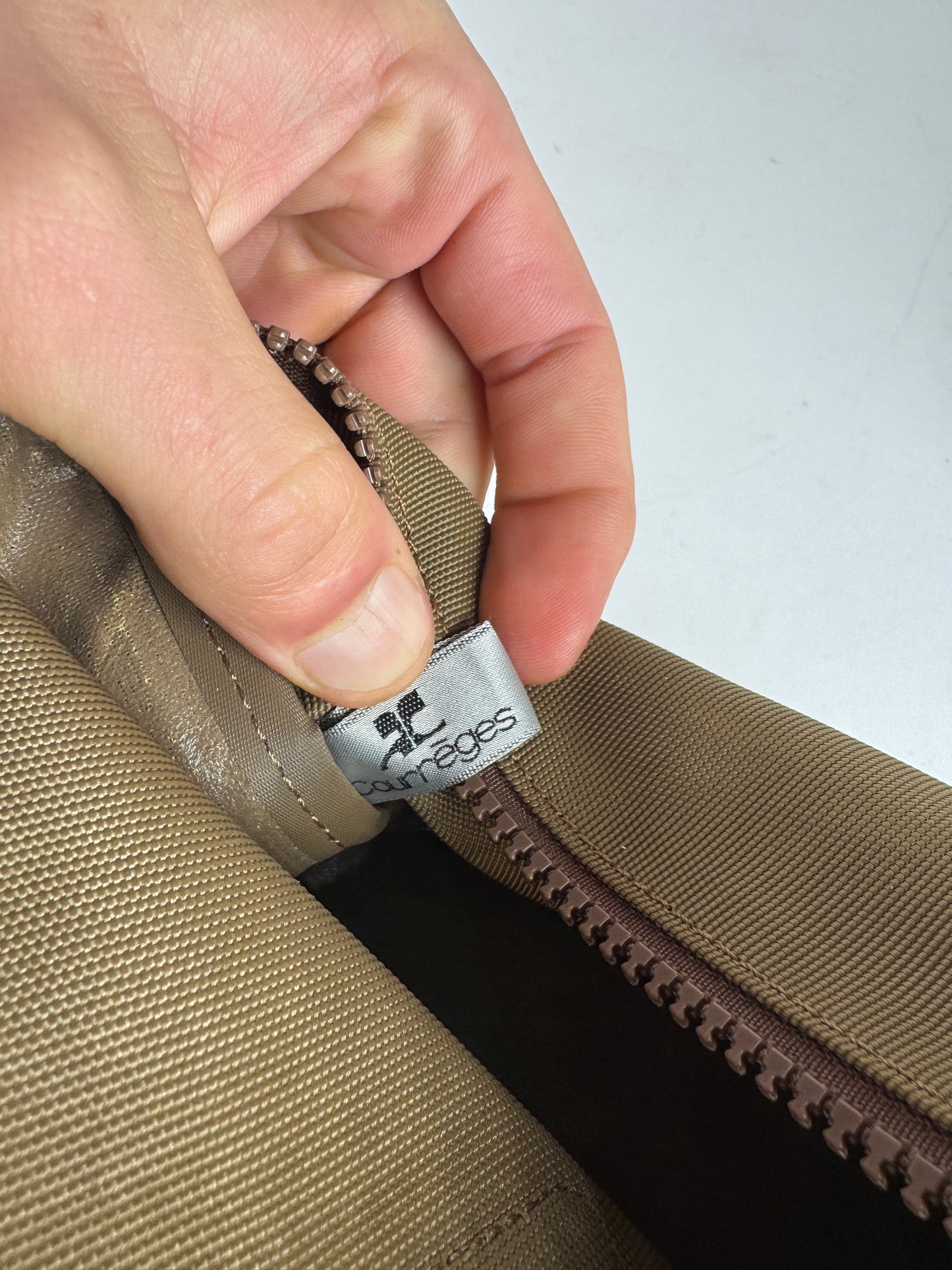 Vintage Courreges Polyester Leather Clutch Khaki Brown