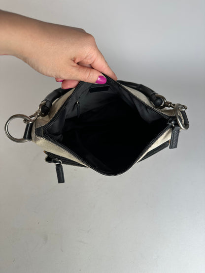Vintage Gucci Bamboo Top Handle Canvas Handbag Grey Black