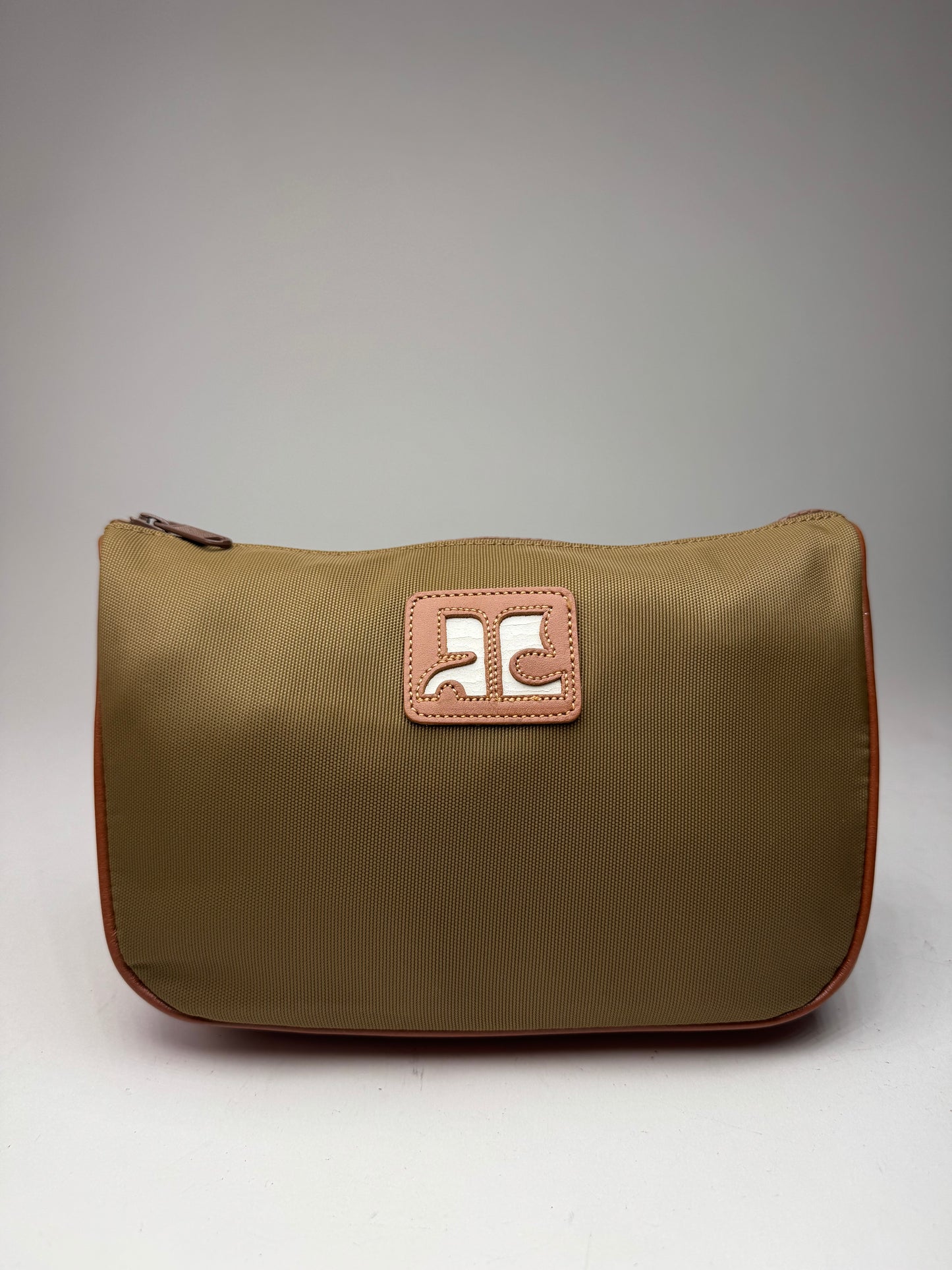 Vintage Courreges Polyester Leather Clutch Khaki Brown