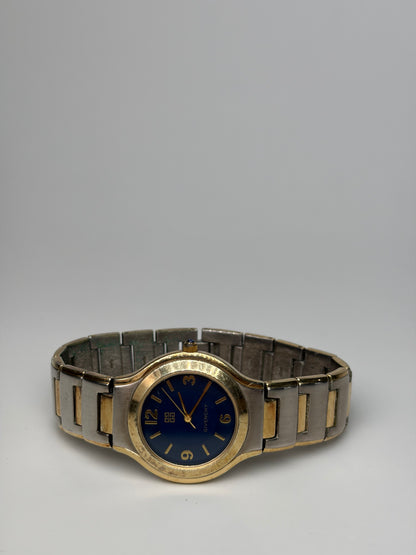 Vintage Givenchy Stainless Steel Bracelet Watch Blue Gold