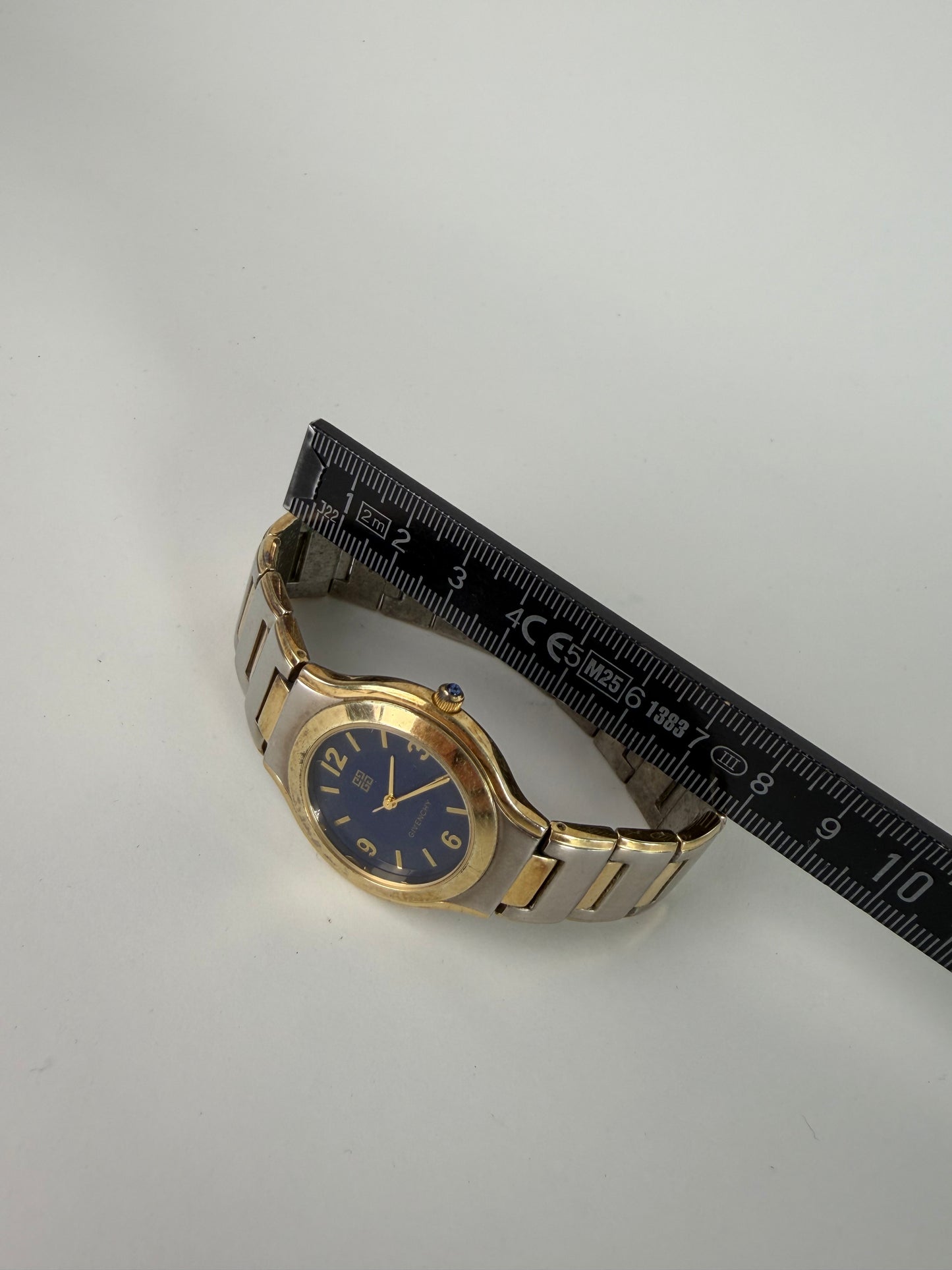 Vintage Givenchy Stainless Steel Bracelet Watch Blue Gold