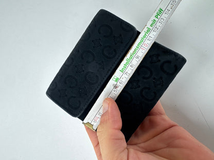 Vintage Celine Monogram Velour Leather Wallet Black