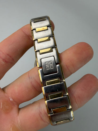 Vintage Givenchy Stainless Steel Bracelet Watch Blue Gold