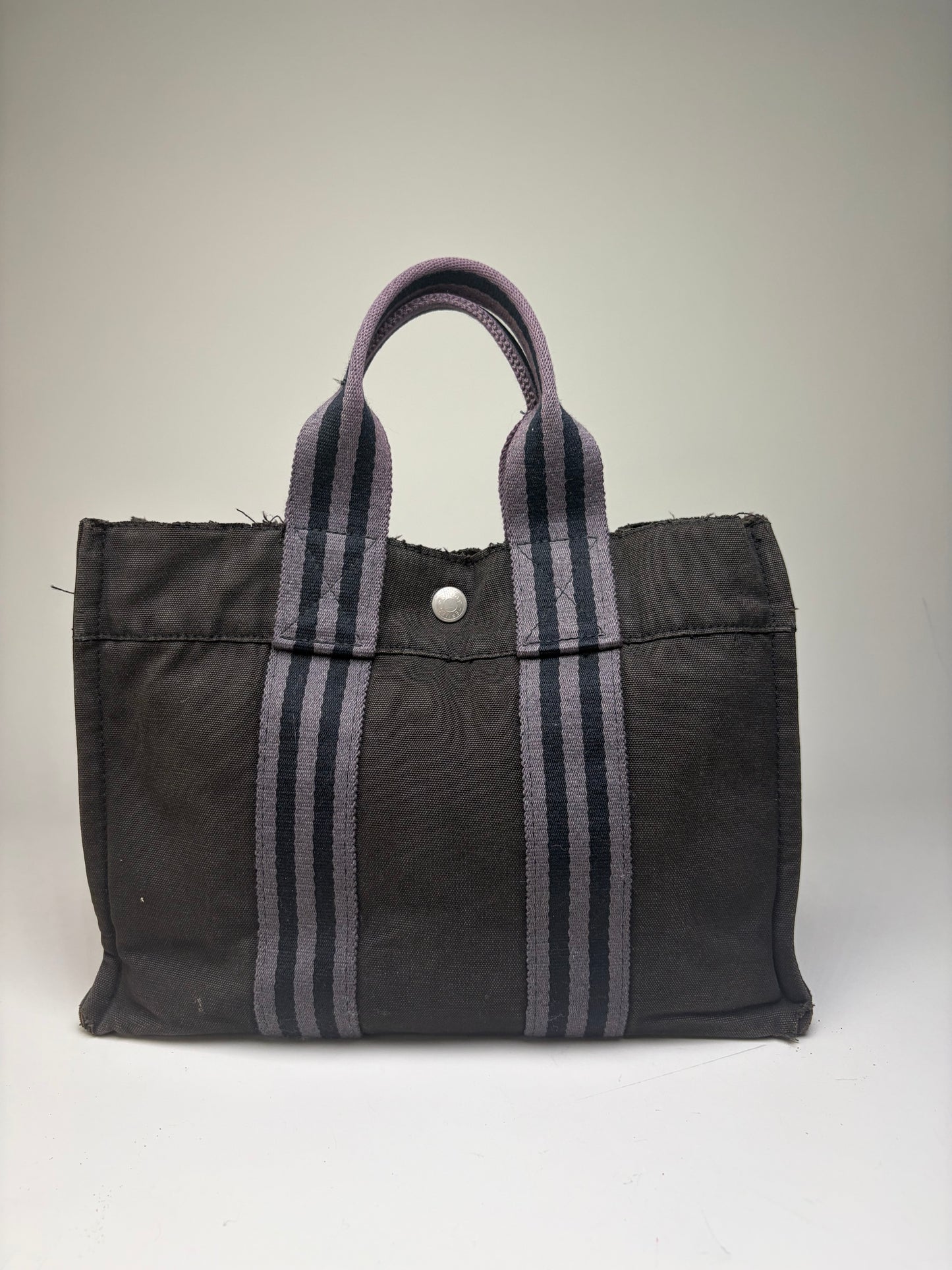 Vintage Hermes Cotton Tote Bag Black Grey