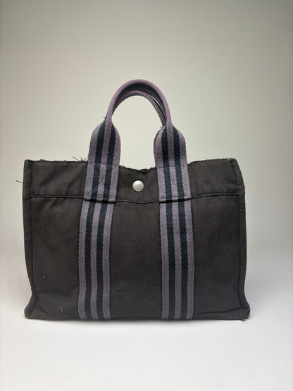 Vintage Hermes Cotton Tote Bag Black Grey