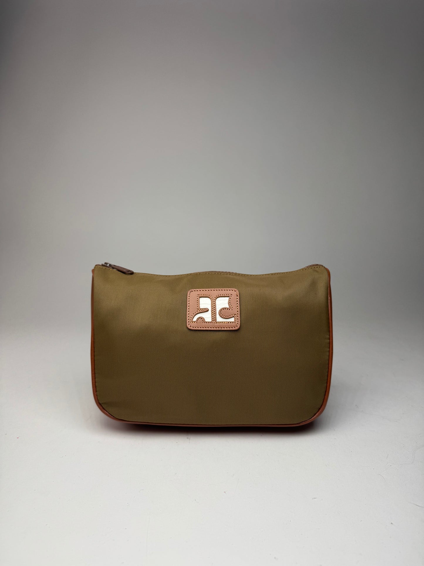 Vintage Courreges Polyester Leather Clutch Khaki Brown