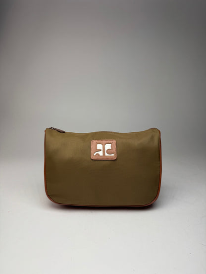 Vintage Courreges Polyester Leather Clutch Khaki Brown