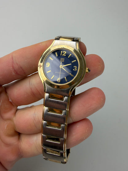 Vintage Givenchy Stainless Steel Bracelet Watch Blue Gold