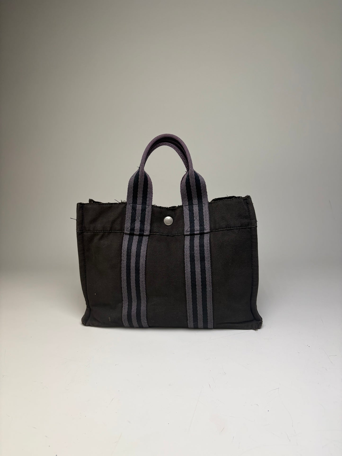 Vintage Hermes Cotton Tote Bag Black Grey