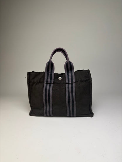 Vintage Hermes Cotton Tote Bag Black Grey