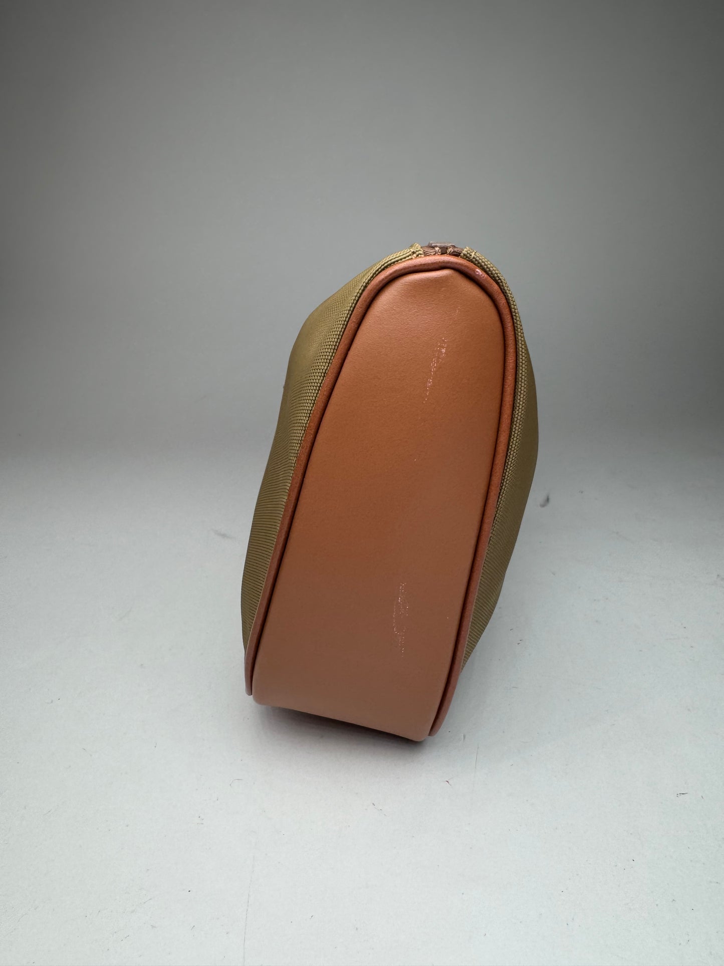 Vintage Courreges Polyester Leather Clutch Khaki Brown