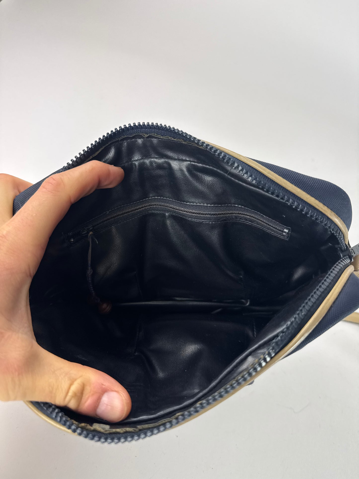 Vintage Celine Triomphe Shoulder Leather Polyester Bag Navy Gold