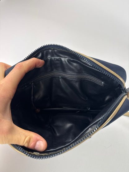 Vintage Celine Triomphe Shoulder Leather Polyester Bag Navy Gold