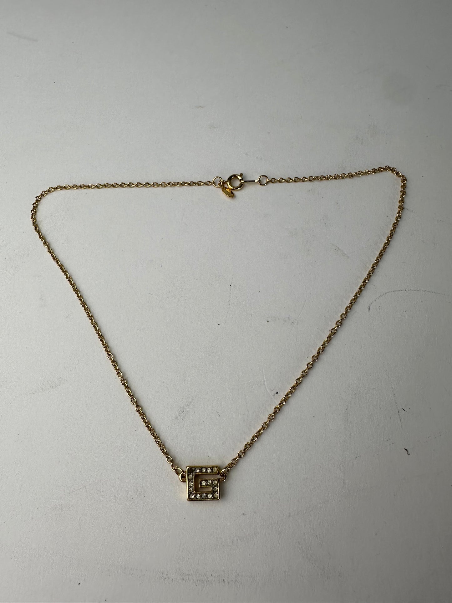 Givenchy Gold Crystal Logo Pendant Necklace