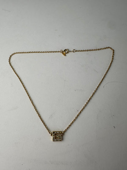 Givenchy Gold Crystal Logo Pendant Necklace