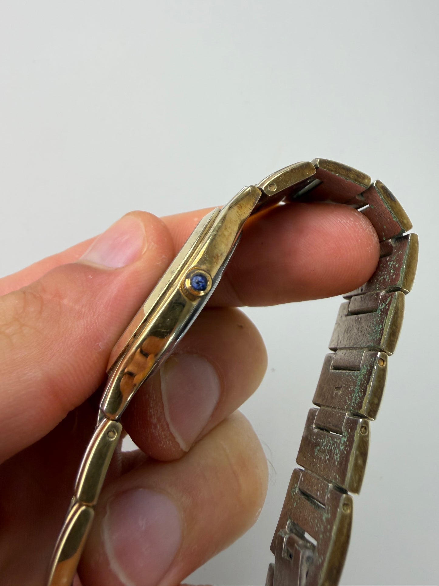 Vintage Givenchy Stainless Steel Bracelet Watch Blue Gold