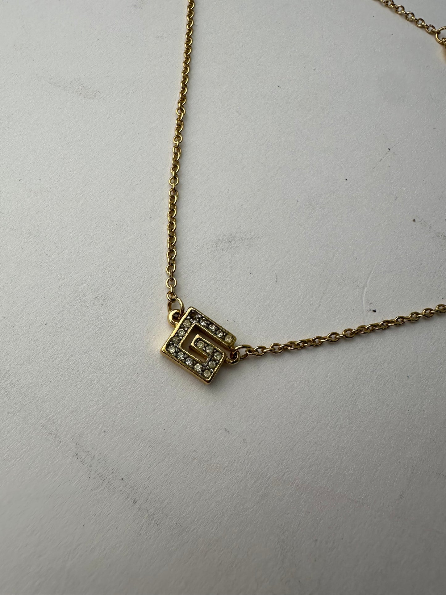 Givenchy Gold Crystal Logo Pendant Necklace