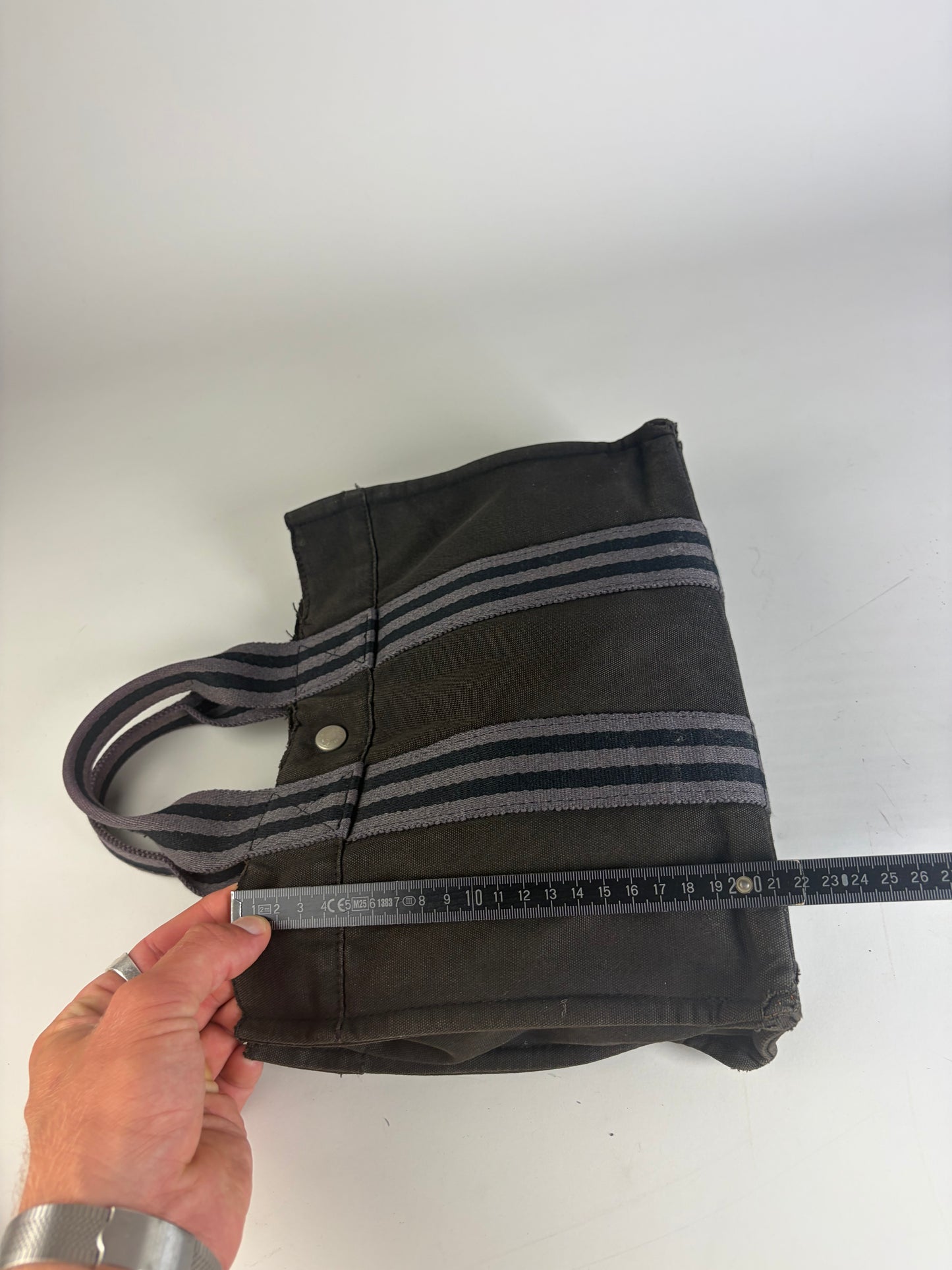Vintage Hermes Cotton Tote Bag Black Grey