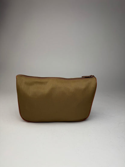 Vintage Courreges Polyester Leather Clutch Khaki Brown