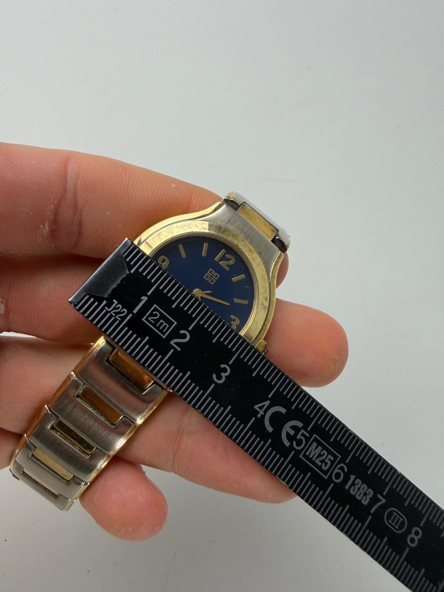 Vintage Givenchy Stainless Steel Bracelet Watch Blue Gold
