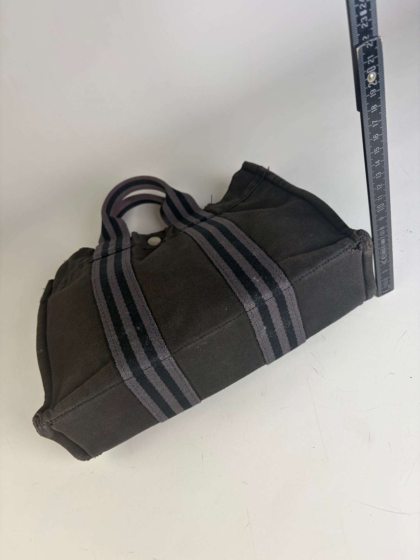 Vintage Hermes Cotton Tote Bag Black Grey