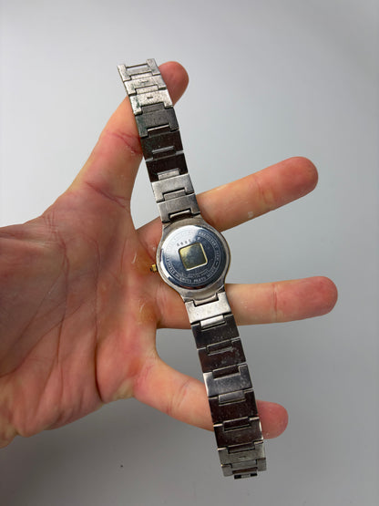 Vintage Givenchy Stainless Steel Bracelet Watch Blue Gold