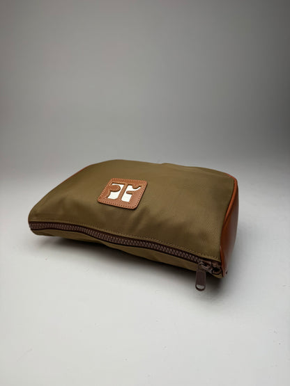 Vintage Courreges Polyester Leather Clutch Khaki Brown
