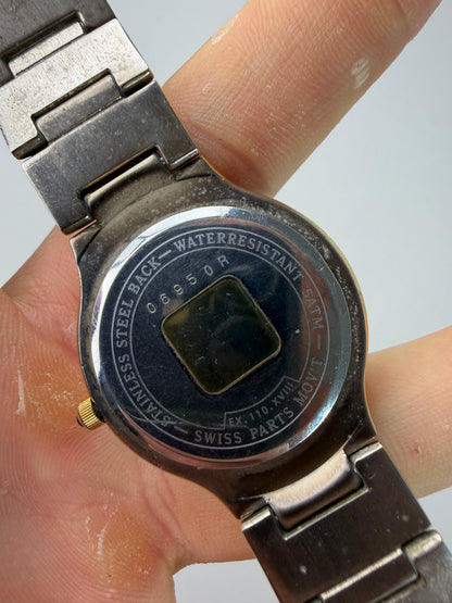 Vintage Givenchy Stainless Steel Bracelet Watch Blue Gold