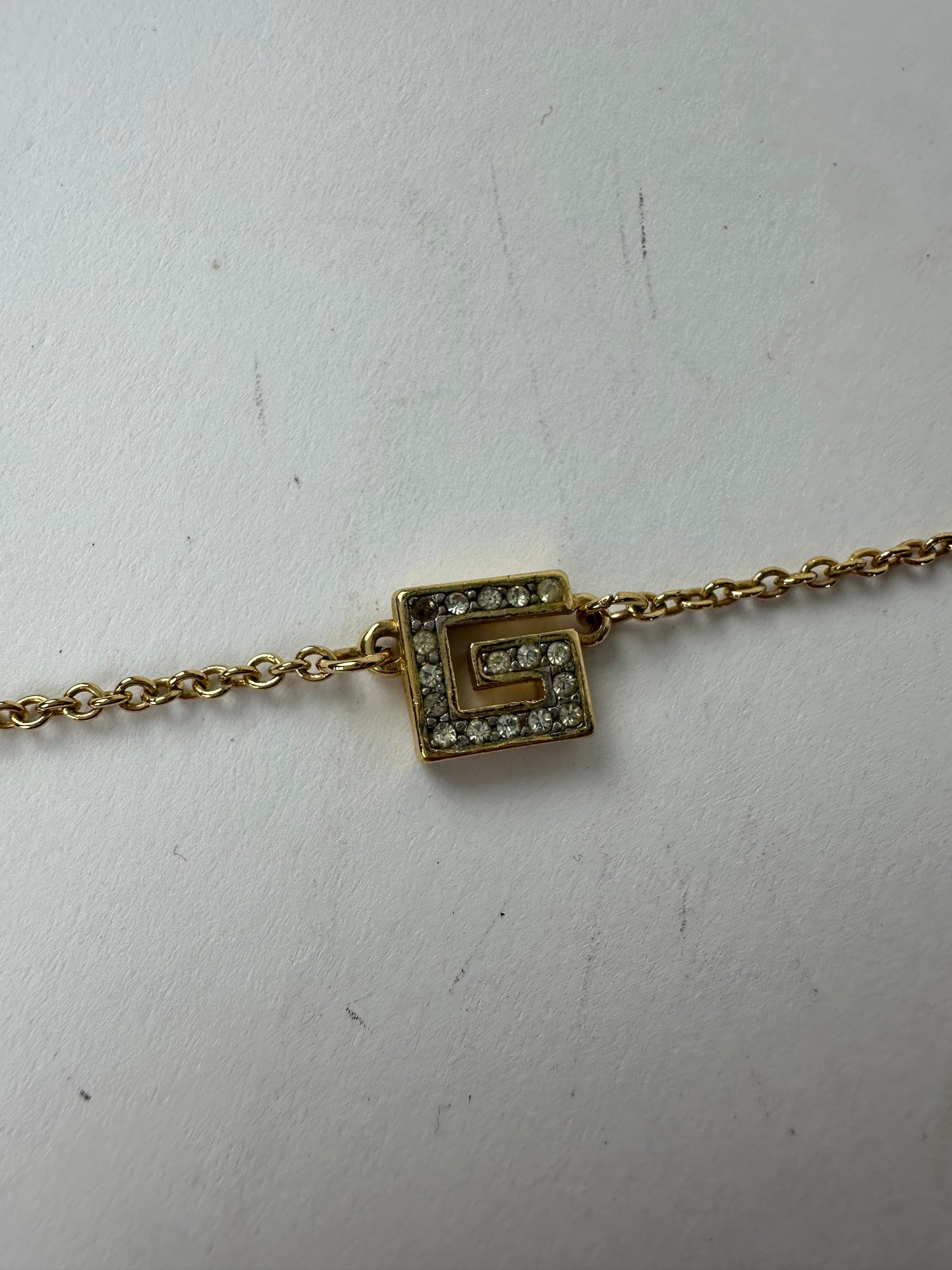 Givenchy Gold Crystal Logo Pendant Necklace