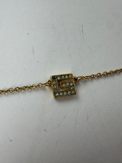 Givenchy Gold Crystal Logo Pendant Necklace
