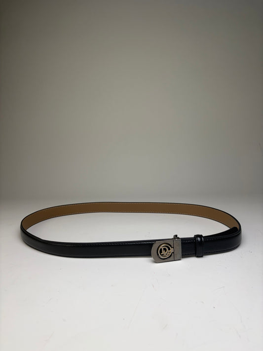 Vintage Dior Leather Belt Black Silver Buckle