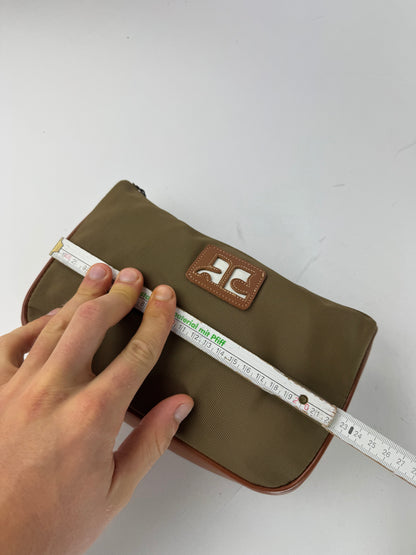 Vintage Courreges Polyester Leather Clutch Khaki Brown