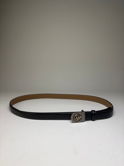 Vintage Dior Leather Belt Black Silver Buckle