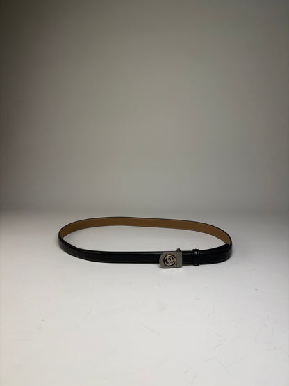 Vintage Dior Leather Belt Black Silver Buckle
