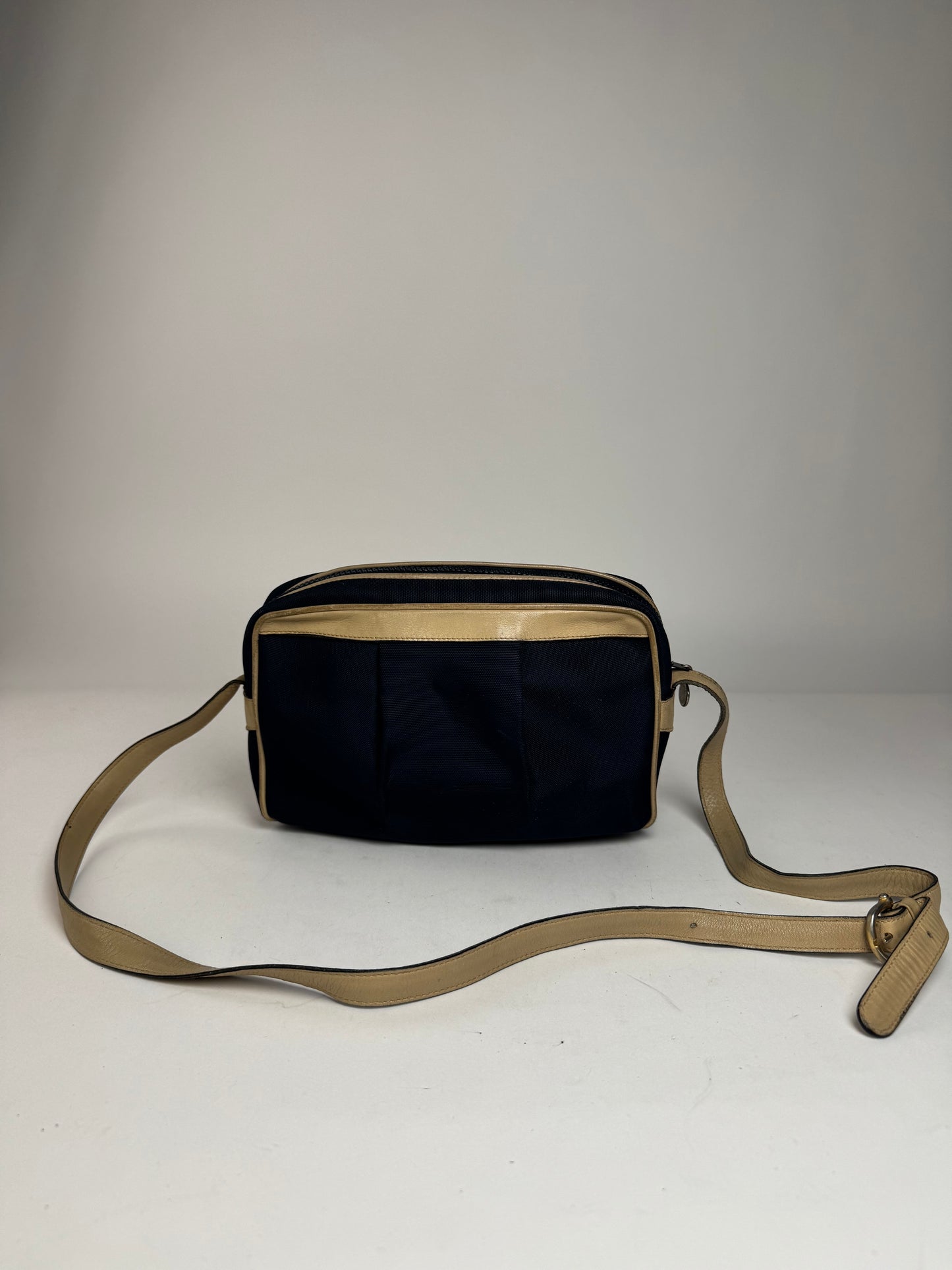 Vintage Celine Triomphe Shoulder Leather Polyester Bag Navy Gold