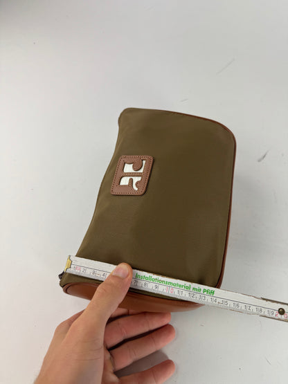 Vintage Courreges Polyester Leather Clutch Khaki Brown