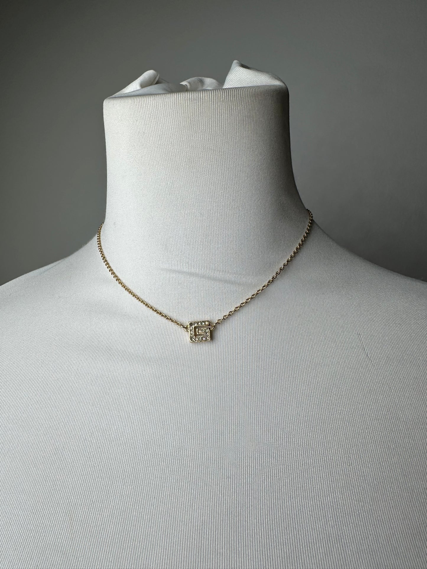 Givenchy Gold Crystal Logo Pendant Necklace