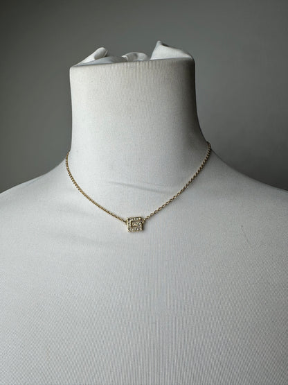 Givenchy Gold Crystal Logo Pendant Necklace