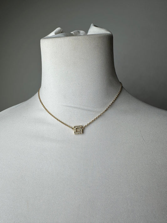 Givenchy Gold Crystal Logo Pendant Necklace