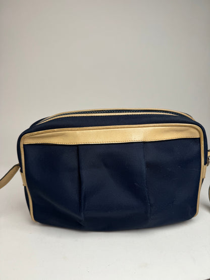 Vintage Celine Triomphe Shoulder Leather Polyester Bag Navy Gold