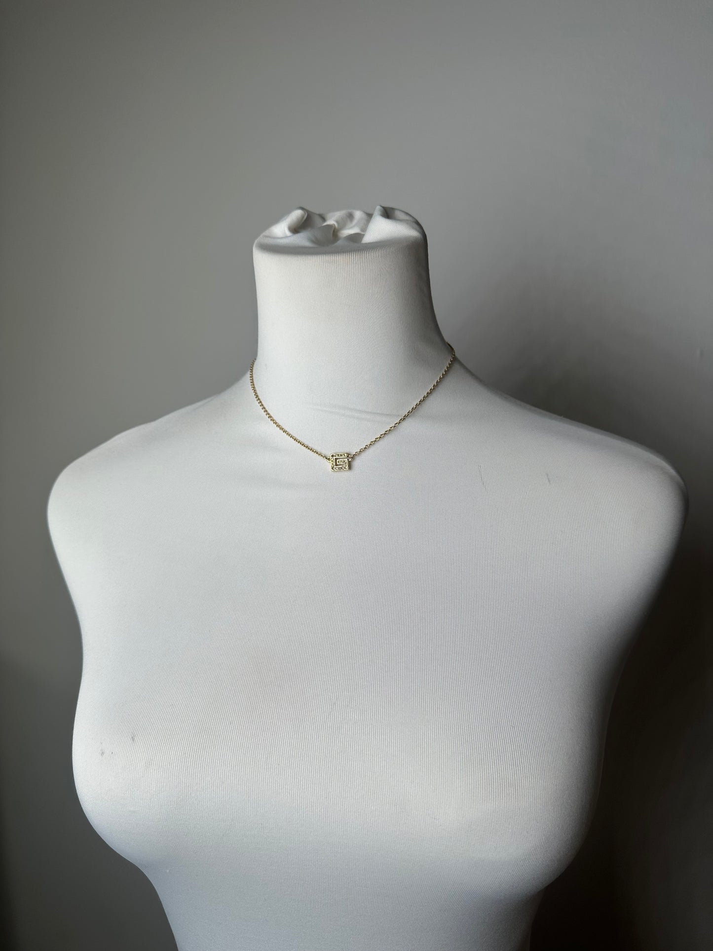 Givenchy Gold Crystal Logo Pendant Necklace