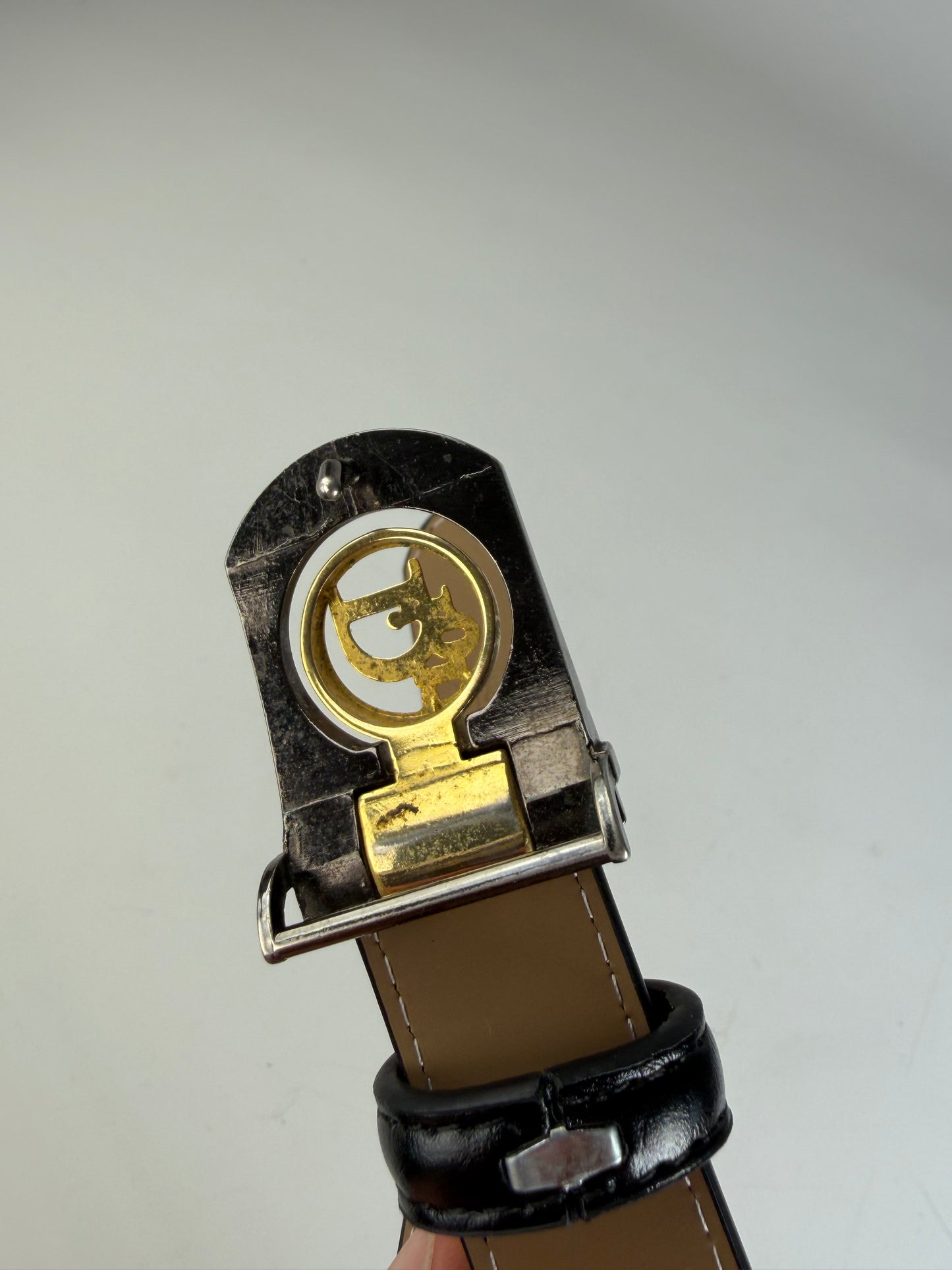 Vintage Dior Leather Belt Black Silver Buckle