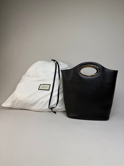 Vintage Gucci Marmont Pebbled Leather Tote Black Gold