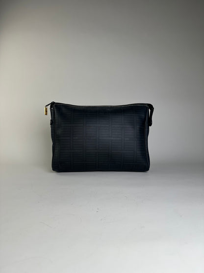 Vintage Givenchy Nylon Cosmetic Bag Black Gold-Tone Zip