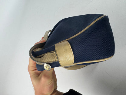 Vintage Celine Triomphe Shoulder Leather Polyester Bag Navy Gold